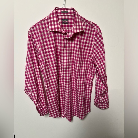 CALIBRATE DARK PINK/PLUMISH COLOR PLAID TRIM FIT SHIRT - Picture 1 of 6